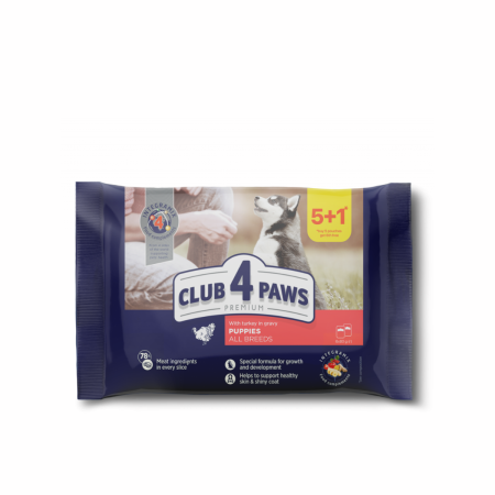 Hrana umeda - Club 4 Paws, pachet Hrana umeda catei, curcan, set 5+1, 6x80 g