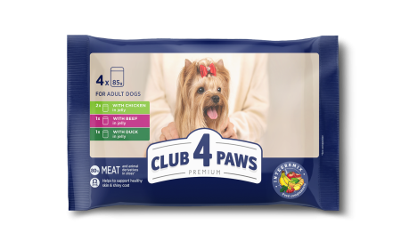 Produse pentru caini - Club 4 Paws Premium Hrana umeda caini - Pui, vita si rata, 4x85g