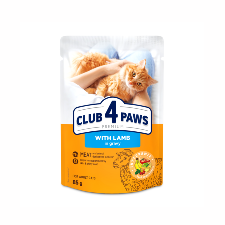 Hrana umeda - Club 4 Paws Premium, Hrana umeda pentru pisici, miel in sos, 24x85g