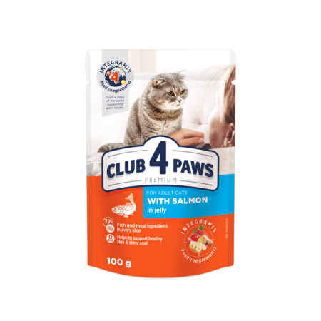 Club 4 Paws Premium, Hrana umeda pisici, cu Somon in jeleu, 24x100g
