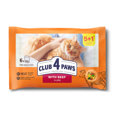 Produse pentru pisici - Club 4 Paws Premium Hrana umeda pisici, cu Vita in jeleu set 5+1*80g