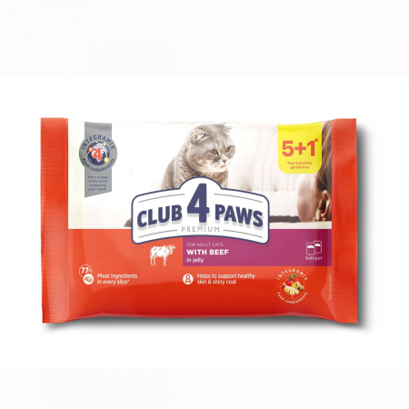 Hrana umeda - Club 4 Paws Premium Hrana umeda pisici, cu Vita in jeleu set 5+1*80g