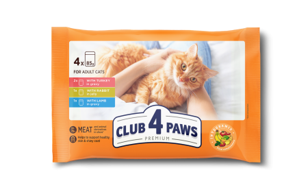 Produse pentru pisici - Club 4 Paws Premium Hrana umeda pisici - Curcan, iepure si pui, 4x85g