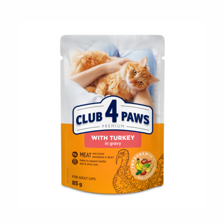 Hrana umeda - Club 4 Paws Premium, Hrana umeda pisici, curcan in sos, 24x85g
