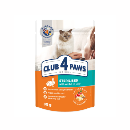 Hrana umeda - Club 4 Paws Premium, Hrana umeda, pisici sterilizate, cu iepure in jeleu, 24x80g