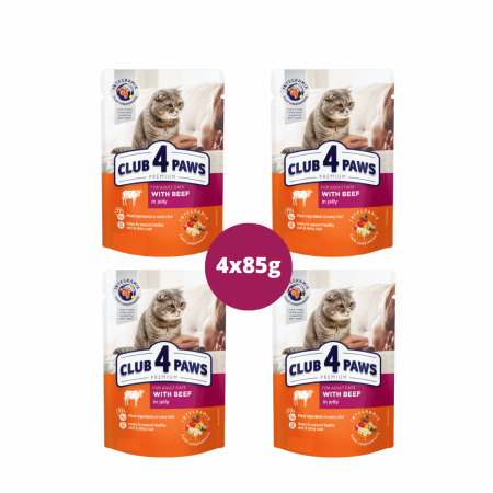 Hrana umeda - Club 4 Paws Premium, Hrana umeda pisici, vita in jeleu, set 4x85g