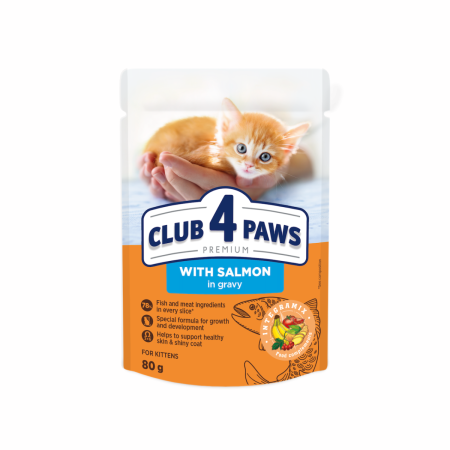 Hrana umeda - Club 4 Paws Premium, Hrana umeda pisoi, somon in sos, 24x80g