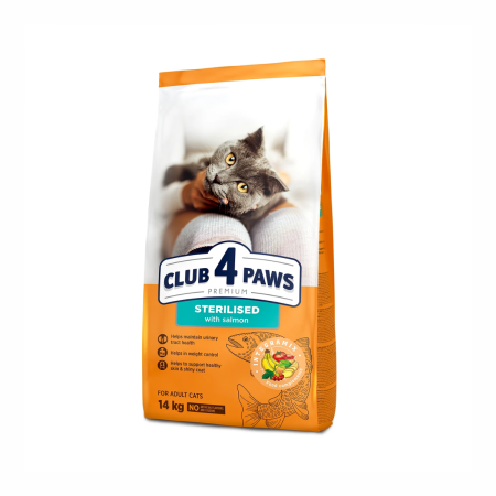 Hrana uscata - Club 4 Paws Premium, Hrana uscata pisici sterilizate, cu Somon, 14kg