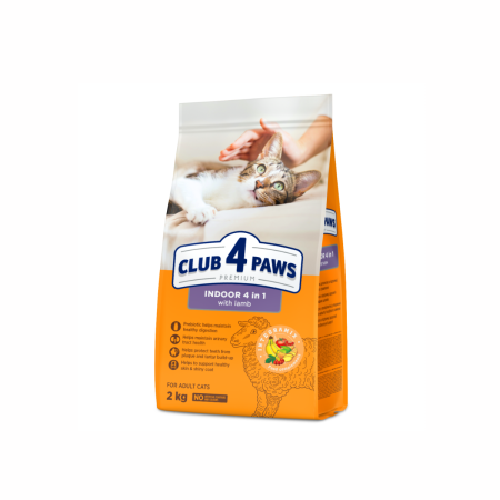 Hrana uscata - Club 4 Paws, Premium Indoor, Hrana uscata pisici adulte, cu miel, 2kg