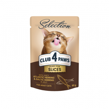Hrana umeda - Club 4 Paws Premium Plus Selection Hrana umeda pentru pisici - Bucati de hering Baltic & Atlantic in jeleu, 12x80g