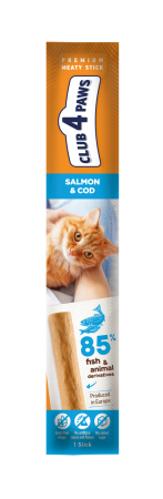 Produse pentru pisici - Club 4 Paws Premium Recompense pentru pisici stick cu somon si cod, 5g