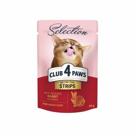Hrana umeda - Club 4 Paws Premium Selection Hrana umeda pentru pisici - Stripsuri de iepure in sos, 12x85g