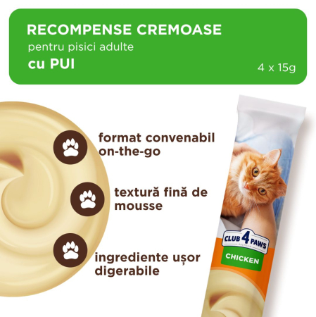 Club 4 Paws, Recompense cremoase pisici - cu pui, 4x15g [1]