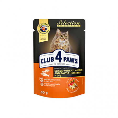 Produse pentru pisici - Club 4 Paws Selection Hrana umeda pisici - Bucati de hering in jeleu, set 24*80g