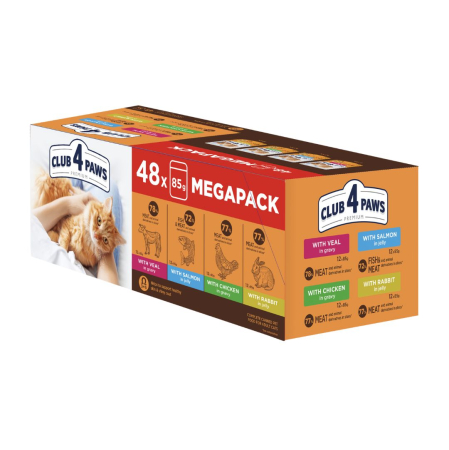 Club 4 Paws, Set Hrana umeda pisici - Pui, Vitel, Somon si Iepure, 48x85g [0]