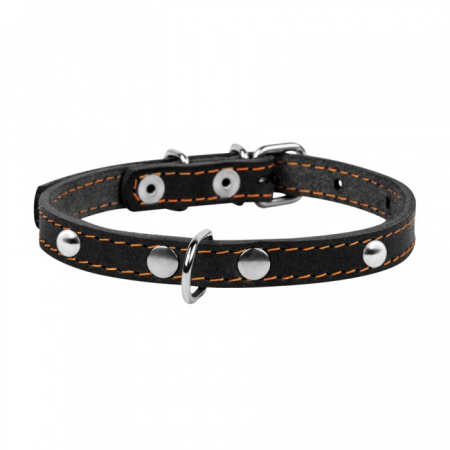 Collar, Zgarda XS, caini, din piele, cu decor metalic, neagra [1]