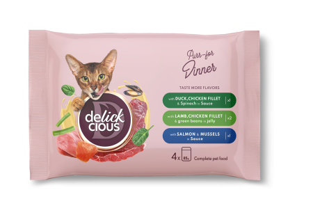 Hrana umeda - DELICKCIOUS™  hrana umeda pisici - arome asortate, set 4x85g