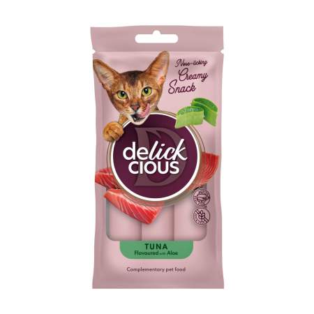 DELICKCIOUS, Recompense cremoase cu ton si aloe pentru pisici, 2x60g [1]