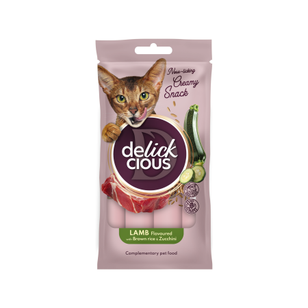 Recompense - DELICKCIOUS, Recompense cremoase pisici - Miel, Orez Brun și Dovlecel, 60g
