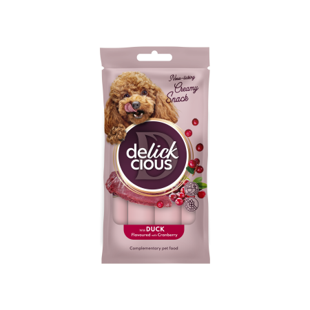 Recompense - DELICKCIOUS, Recompense cremoase pisici - Rata si merisoare, 60g