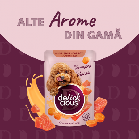 DELICKCIOUS, Stripsuri de curcan si cascaval in supa cremoasa, pentru caini, 85g [5]