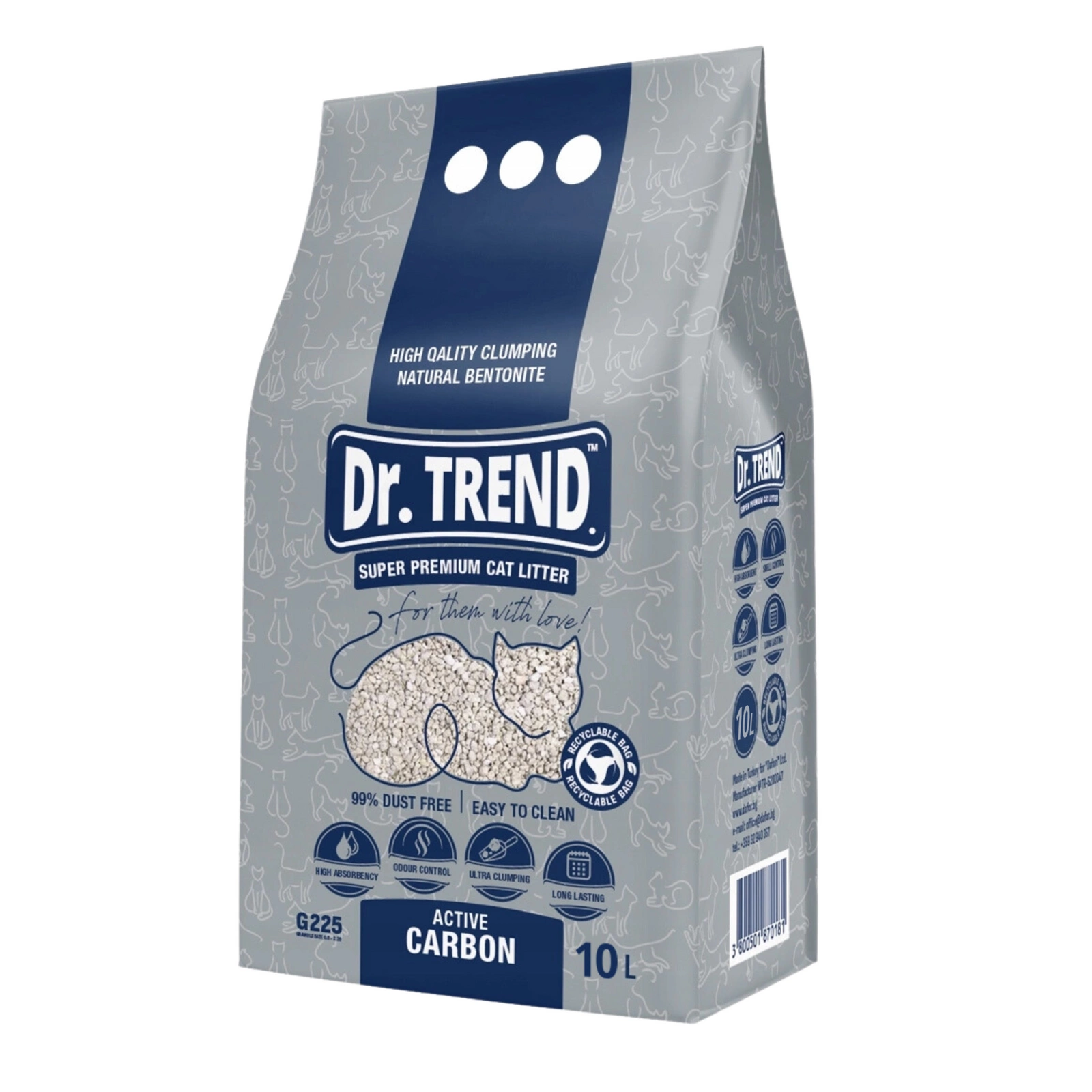 Asternut igienic - Dr.Trend Premium, Asternut igienic pentru pisici - Active Carbon, 10L