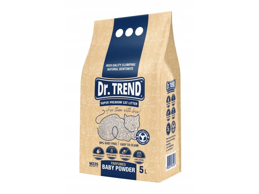 Asternut igienic - Dr.Trend Premium, Asternut igienic pentru pisici - Baby Powder, 5L