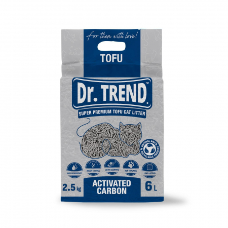 Asternut igienic - Dr.Trend Premium, Tofu, Asternut igienic pentru pisici, Active Carbon, 6L/2.5kg
