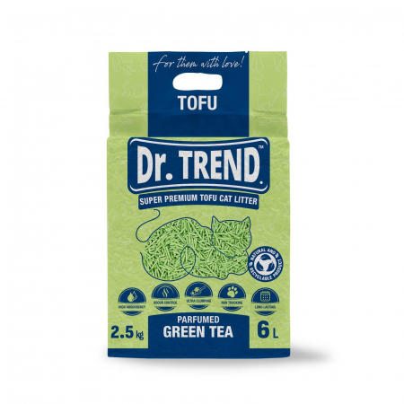 Asternut igienic - Dr.Trend Premium, Tofu, Asternut igienic pentru pisici, Ceai verde, 6L/2.5kg