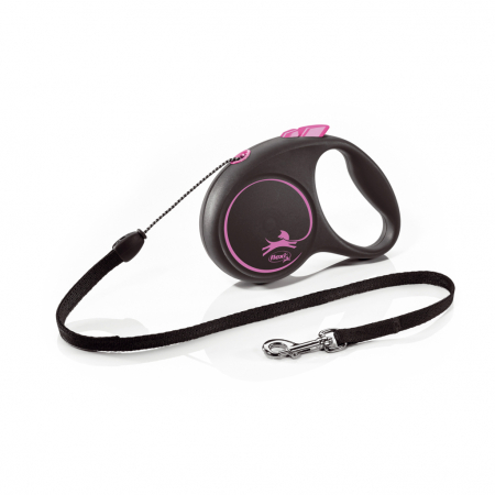 Accesorii - Lesa retractabila cu snur de 5m, roz, S, Flexi Black Design