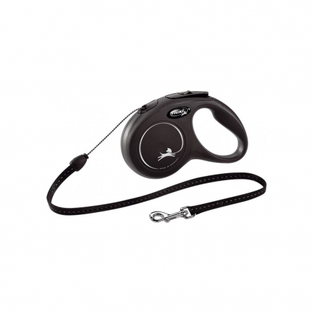 Produse pentru caini - Lesa retractabila cu snur de 5m, negru, S, Flexi New Classic