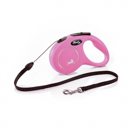 Produse pentru caini - Lesa retractabila cu snur de 5m, roz, S, Flexi New Classic