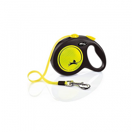 Produse pentru caini - Lesa retractabila cu banda de 3m, galben reflectorizant, XS, Flexi New Neon