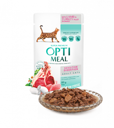 Optimeal Sensitive Hrana umeda pisici adulte - Miel si curcan in sos, set 12*0,085kg