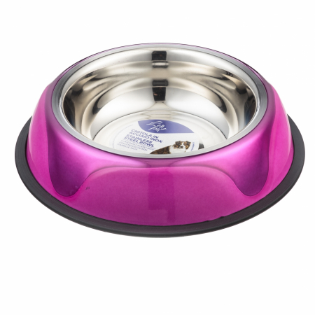 Produse pentru caini - Bol din inox cu guler antiderapant din cauciuc, Leopet