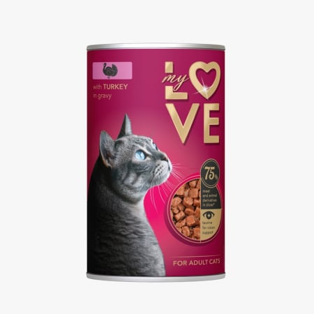 Hrana umeda - My Love, Conserva pentru pisici,  Curcan in sos, 415g