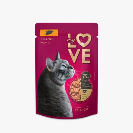 Produse pentru pisici - My Love, Hrana umeda pentru pisici, ficat, 24x85g