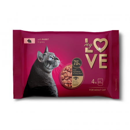 Produse pentru pisici - My Love, Hrana umeda pentru pisici - Iepure in sos, set 4x85g
