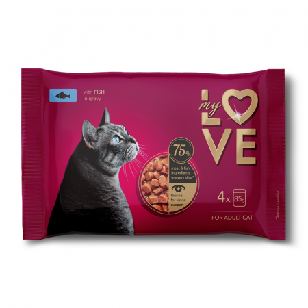Hrana umeda - My Love, Hrana umeda pentru pisici - Peste in sos, set 4x85g