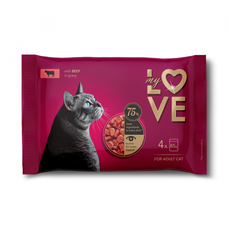 Produse pentru pisici - My Love Hrana umeda pisici - Vita in sos, set 4x85g