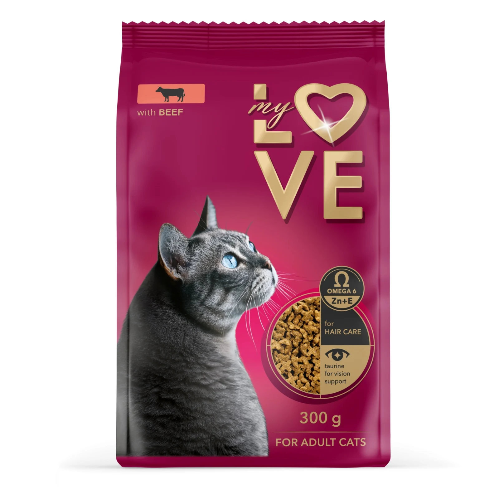 Produse pentru pisici - My Love Hrana uscata pentru pisici adulte cu vita, 300g