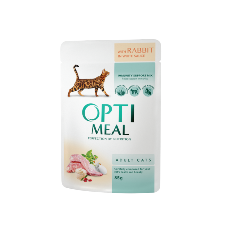 Optimeal, Hrana umeda, pisici adulte, Iepure in sos alb, set 3+1, 4x85g [1]
