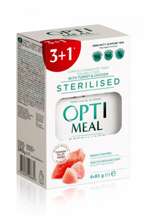Produse pentru pisici - Optimeal Hrana umeda pisici sterilizate -  curcan si pui in sos, set 3+1, 4*0,085kg