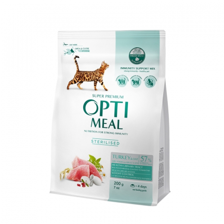 Hrana uscata - Optimeal, Hrana uscata pisici sterilizate - curcan si ovaz, 200g