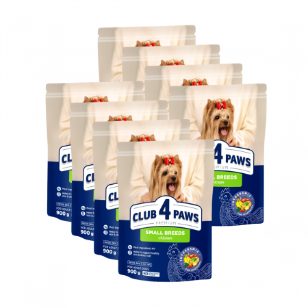Hrana uscata - Pachet 8x900g, Club 4 Paws cu pui – Hrana uscata pentru caini de talie mica 7.2kg
