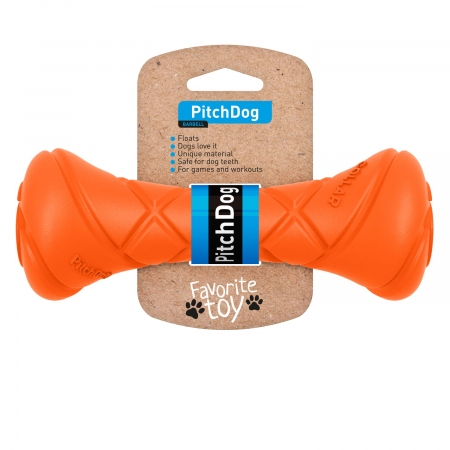 Jucarii caini - PitchDog, Gantera din spuma pentru caini, 19x7cm, portocalie