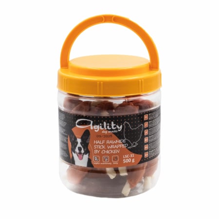 Recompense - Recompensa pentru caini- Bat din piele cruda infasurat de pui, 500 gr