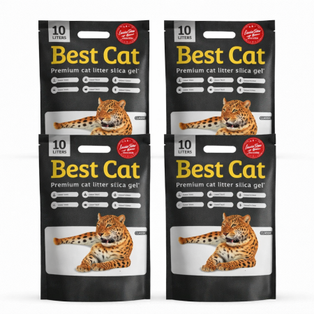 Asternut igienic - Set Asternut igienic pentru pisici Best Cat, Silicat - Classic fara aroma, 4 x 10l