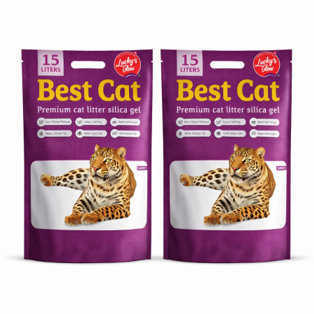Asternut igienic - Set asternut igienic pentru pisici Best Cat, Silicat - Lavanda, 2 x 15l