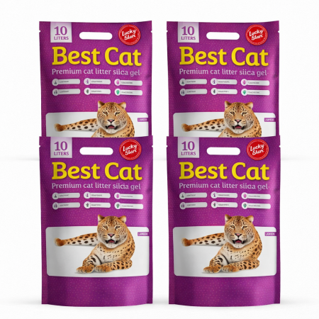 Asternut igienic - Set Asternut igienic pentru pisici Best Cat, Silicat - Lavanda, 4 x 10l